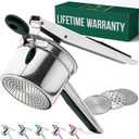 Bellemain 15 oz Large Potato Ricer | Heavy-Duty Stainless Steel Potato Ricer & Masher | Perfect for Mashed Potatoes | Kitchen Tool with 3 Interchangeable Discs (Black)