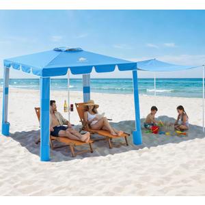Rhino Valley Beach Cabana, 120 Sq. Ft Beach Canopy UPF50+ Protection, Easy Setup & Adjustable Height Beach Tent Sun Shelter with Cup Holder, Portable for 4-8 People, Blue