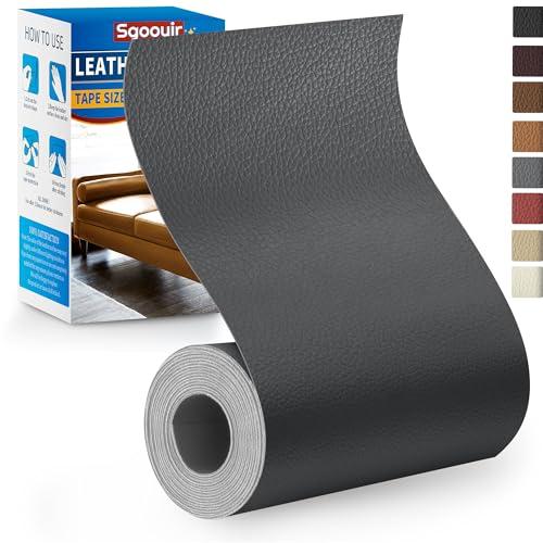 Leather Repair Patch Tape Kit, 4" x 63" Self Adhesive Leather Repair Patch for Furniture, Vinyl Leather Repair Kit for Car Seat, Chairs, Couch, Sofa, Boat Dark Grey