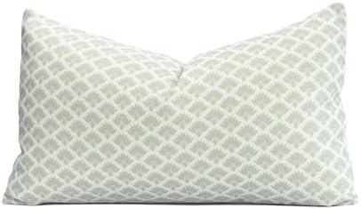Crumbs Home Modern Farmhouse Fall Linen Indoor Outdoor Lumbar Pillow Cover Only, 12"x20" Water Repellent for Patio, Backyard, Couch, Light Green Neutral Ravenala Palm Tree