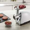 Gourmia Electric Meat Grinder 500W Commercial Grade Meat Processor with Sausage Stuffer, 3 Stainless Steel Grind Plates Fine to Coarse, Stainless Steel