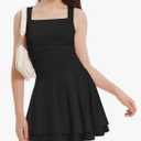 EXARUS Girls Square/Cowl Neck Dress Ruffle Hem Flowy Mini Ruched Waist Sleeveless Short A Line Party Dresses 14Y