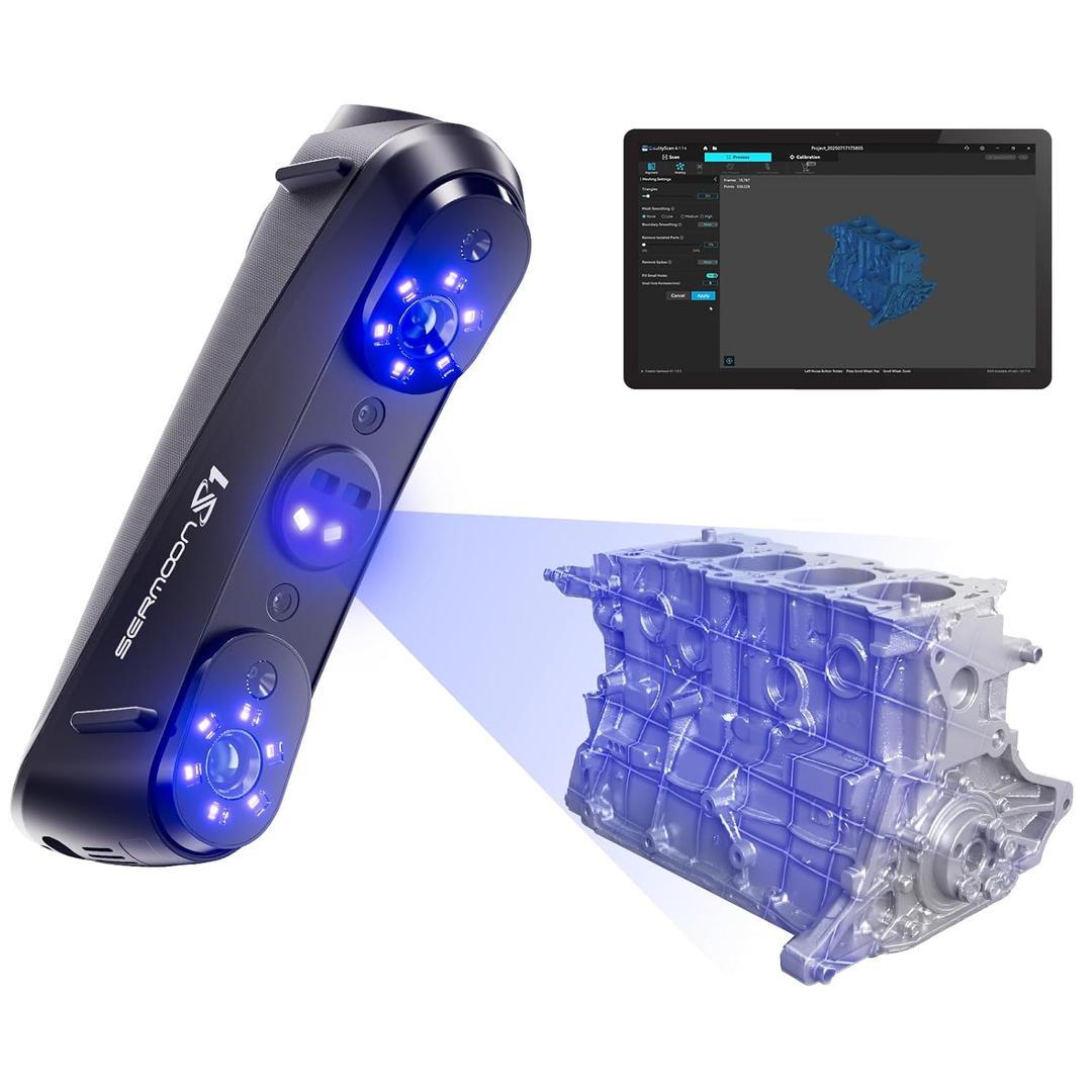 Creality 3D Scanner Sermoon S1 for Engineering Projects.,1+7+34 Blue Laser Handheld Scanner with Metrology-Grade 0.02mm Accuracy, Anti-Shake Tracking,Up to 90FPS Scanning Speed (Included adapter not compatible with Mac)