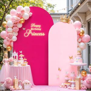7.2FT 6FT Arch Backdrop Cover for Wedding, Set of 2 Stretchy Spandex Fitted Arch Stand Cover for Baby Shower, Birthday Party Decor, Chiara Backdrop Cover with Double-Sided Design(Pink, Hot Pink)