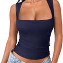 REORIA Butsmooth Women's Square Neck Going Out Crop Tops Double Lined Cute Basic Tank Tops 2026 Clothes (XS)
