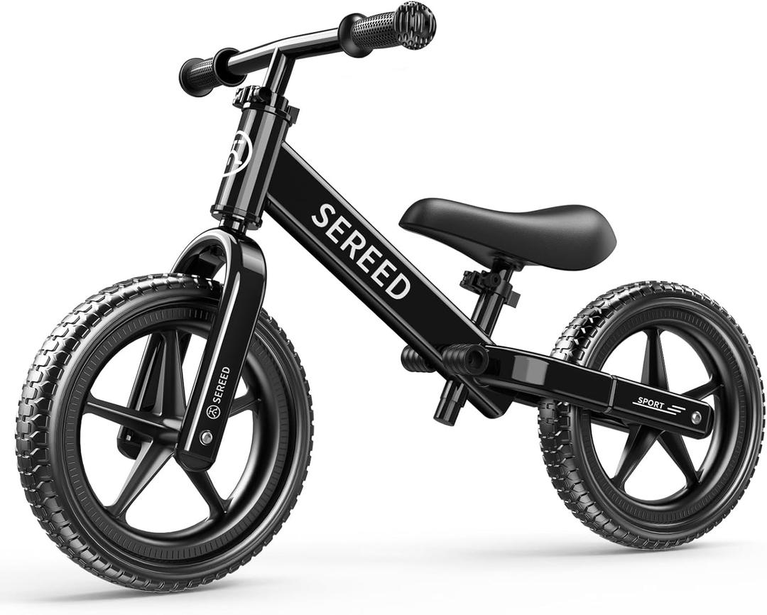 SEREED Toddler Balance Bike 2 Year Old, No Pedal Kids Toy Bike for 2-5 Years Old, Tool-Free Adjustment, Gift for 2-3 Girls, Customize Plate with 3pcs Stickers (Black)