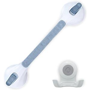 SlipX Solutions 17” Safe Grip Shower Grab Bar & On The Dot Power Lock Suction Cup Hook, Razor Holder & Phone Cradle, No-Drill, No Tools, Heavy Duty Suction Cups, Removable Bathroom Accessories