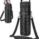 opux Wine Bag Single Bottle Carrier Tote, Insulated Wine Cooler Bag for Travel Picnic Beach with Shoulder Strap, Thermal One Bottle Holder Carrying Case Wine Gift for Women Men, Black Squares