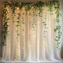 10x10ft Ivory Tulle Backdrop Curtain with String Lights, Wrinkle-Free Sheer Wedding Backdrop for Birthday Parties, Baby Showers, Bridal Showers, Photo Shoots and Home Decorations, Ivory