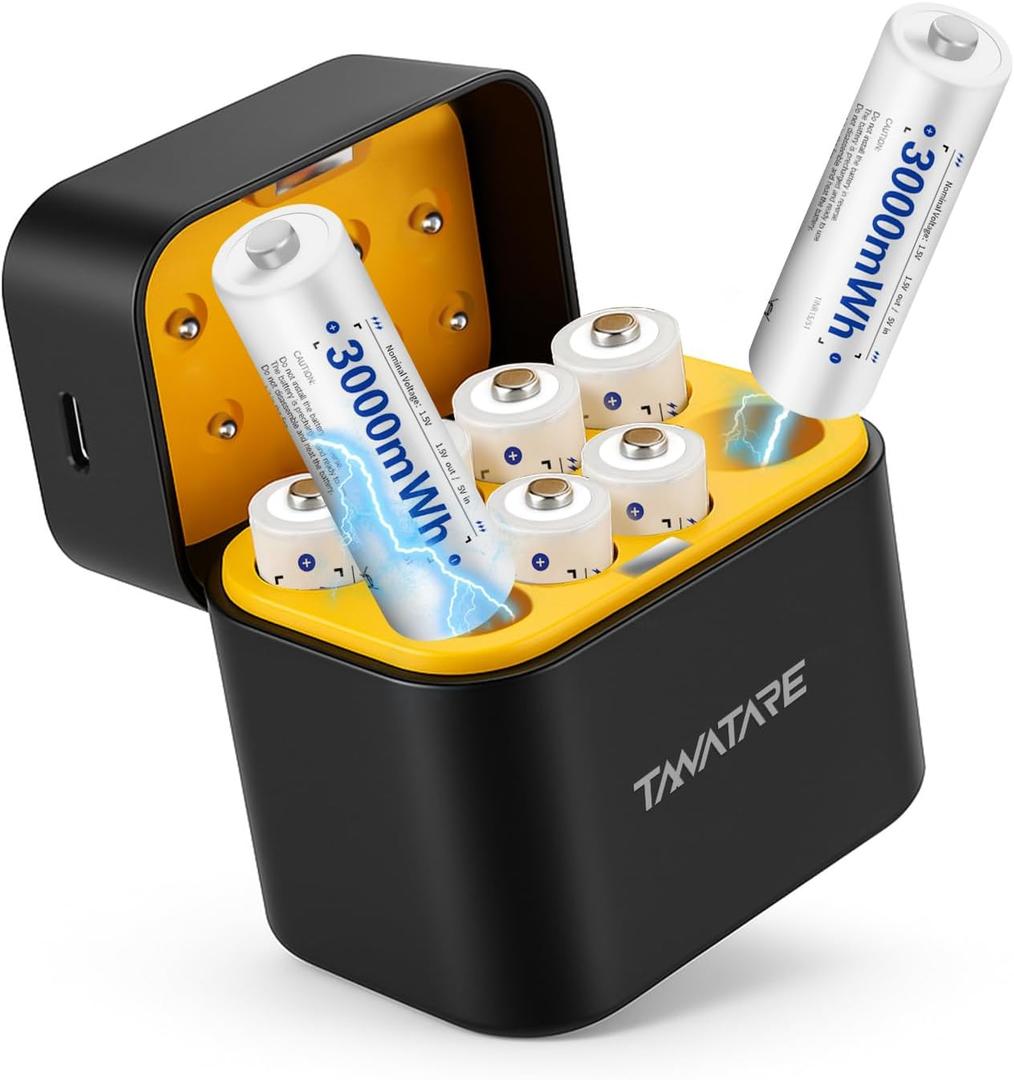 8 Pack Rechargeable Lithium ion AA Batteries with 2.5H Fast Charger, 3000mWh 1.5V Constant Output Rechargeable Double A Batteries Recharge up to 2000x Times, Low Self Discharge