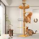 Sturdy Floor-to-Ceiling Cat Tree | Solid Real Wood 55-122'' Height Adjustable Drill-Free Tower | Ideal for Multi-Cat Households & Large Breeds with Extra-Thick 4.3" Solid Wooden Posts