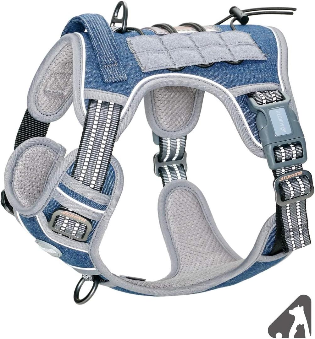 AUROTH Tactical Dog Harness for Small Medium Large Dogs No Pull Adjustable Pet Harness Reflective K9 Working Training Easy Control Pet Vest Military Service Dog Harnesses (M, Denim Blue) (M(Neck:16-22",Chest:22-33"),35-50 lbs)