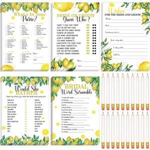 145 Pieces Lemon Bridal Shower Game Bridal Shower Favors Wedding Shower Games Set Include Wedding Games Cards and Pencils for Bride Groom Bachelorette Party Wedding Shower Party Favor