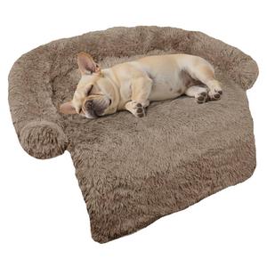 Calming Dog Bed Fluffy Plush Dog Mat for Furniture Protector with Removable Washable Cover for Large Medium Small Dogs and Cats (Small(35x31x5), Camel)
