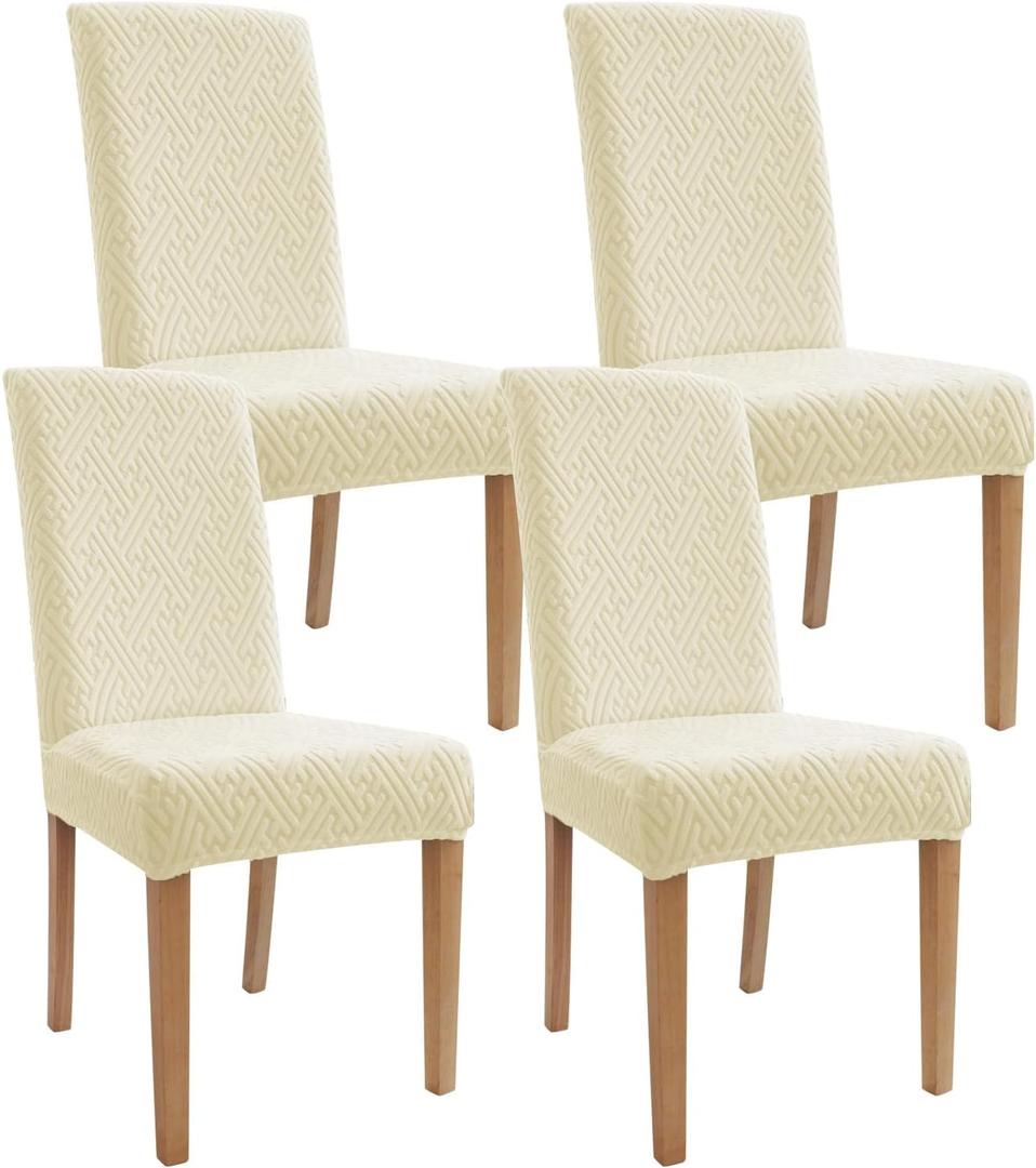 Chair Covers, Stretch Chair Covers for Dining Chairs 4 Pack, Anti-cat Scratch, Regular Size, Washable Spandex Kitchen Parsons Chair Slipcovers (White Plaid)