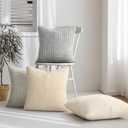 Topfinel Decorative Neutral Throw Pillow Covers 1616,Farmhouse Cozy Cushion Cover Set of 4 with Corduroy,Soft Accent Pillowcases for Couch,Bed,Living Room Home Decor (Cream,White)