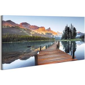 Lake Wall Art Canvas Decor: Nature Scene Landscape Print Mountain Forest Scenic Picture Dock Scenery Painting Artwork for Bedroom Living Room Office Decorations 40 x 20 Inches