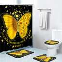 4 Piece Shower Curtain Sets, Sunflower Leaf Summer Gold with Non-Slip Rugs, Toilet Lid Cover and Bath Mat, for Bathroom Decor Set, 72" x 72"