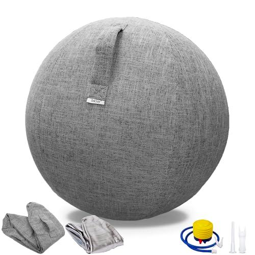 TokSay Exercise Ball Chair for Home Office - 25IN Yoga Ball with Leathaire Cover - Anti-Burst Stability Ball for Pregnancy, Balance & Active Sitting - Pump Included (Gray)