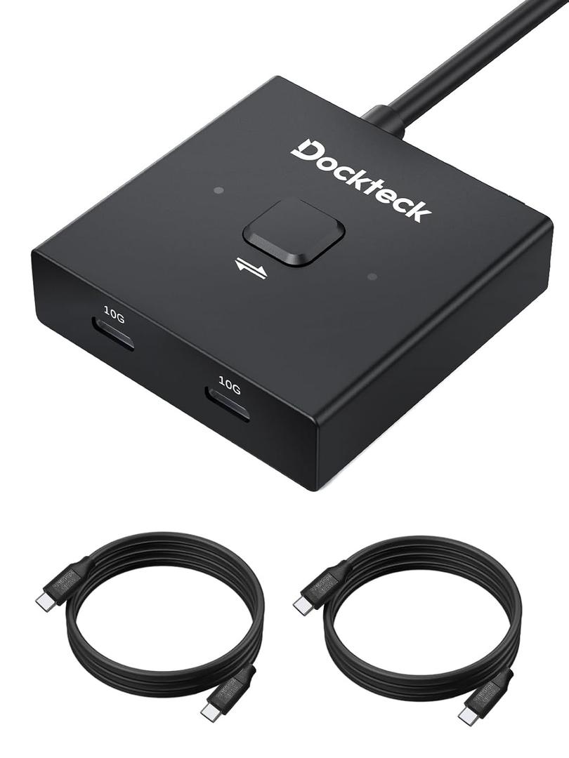 Dockteck USB C Switch, Bi-Directional Switcher 1 in 2 Out/2 in 1 Out, USB Switch with 4K@60Hz, 10Gbps Transfer Speed, 100W PD Charging, 3.3FT USB-C Full Featured Cable for Printer, Laptop,Scanner,SSD
