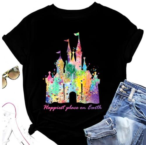 New Magical Shirt for Women Magic Kingdom Tshirt Cute Castle Graphic Tee Cute Holiday Family Vacation Tops for Women (Black-7,Medium)