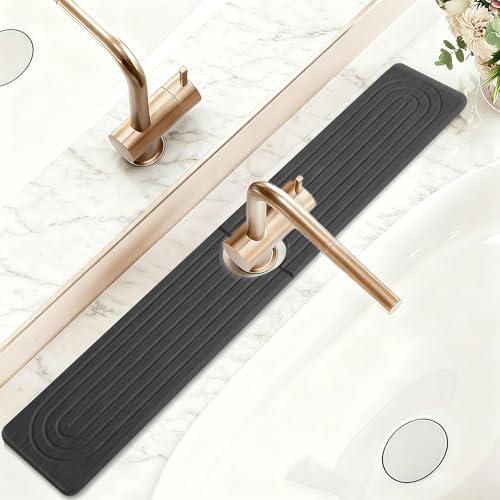 Fast Drying Faucet Mat for Kitchen Sink - 24 Inch Quick Dry Stone Diatomite Faucet Splash Guard & Drip Catcher with Sponge Foot Pads for Kitchen Sink, Bathroom Tray Counter Prevents Moisture Buildup