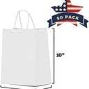 Qutuus 50 pcs White Paper Gift Bags with Handles 8x4.5x10 White Paper Bags for Party Favor, Shopping, Wedding, Retail, Recyclable Medium Gift Bags Bulk