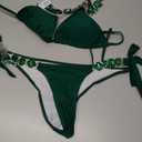 BIKINX Women's Sexy Thong Bikini Crystal Side Bottom Triangle Bikini Halter Swimsuits, Medium, Green