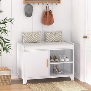 VECELO Shoe Bench for Entryway, 2-Tier Shoe Rack Organizer with Removable Seat Cushion for Bedroom, Hallway, Living Room, Slim, Pure Whtie VECELO Shoe Bench for Entryway, 2-Tier Shoe Rack Organizer with Removable Seat Cushion for Bedroom, Hallway, Living Room, Slim, Pure Whtie