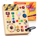 RichBoy Montessori Toy Busy Board for 1-3 Year Old Toddlers, 37-in-1 Sensory Toy with 24 LED Lights, Educational Travel Toy for Airplane Car Rides, First Birthday for Boys Girls (6.7" x 5.3")