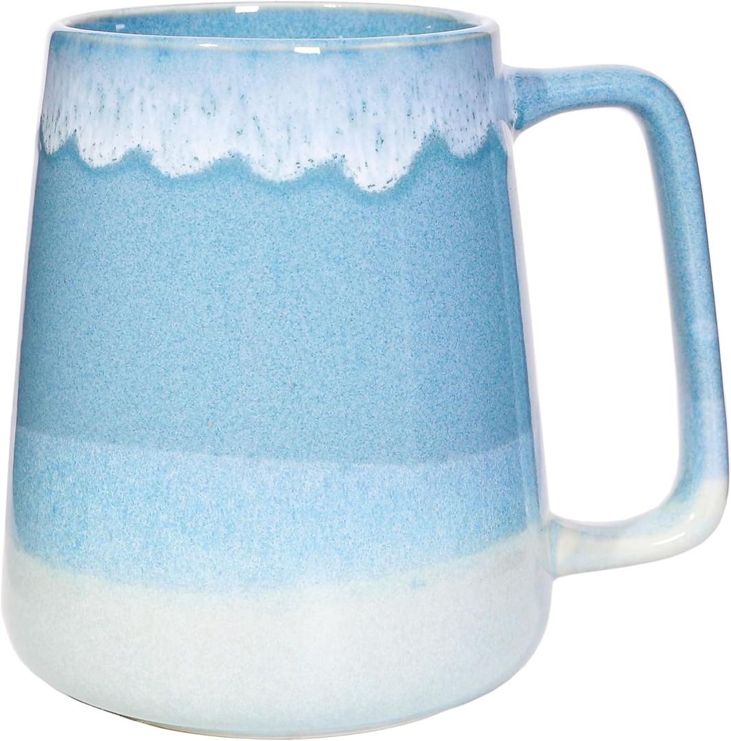 24oz Large Ceramic Coffee Mug with Big Handle, Handmade Kiln Glazed Large Coffee Mug Tea cup, Novelty MugUnique Uneven Surface for Office and HomeMicrowave and Dishwasher Safe (Light Blue)