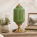 Milk Glass Touch Table Lamp, Vintage Brass Green Lamp with 3-Way Dimmable Lighting, USB A&C Charging Ports, Modern Nightstand Bedside Lamp for Bedroom Living Room Desk, LED Bulb Included