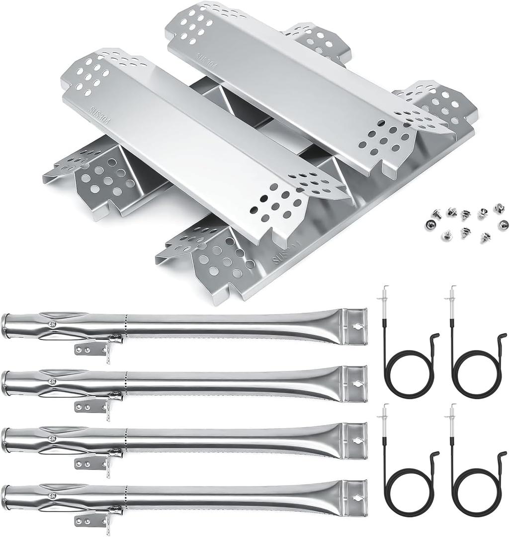 Hisencn 304 Stainless Steel Grill Replacement Parts for Nexgrill 720-0830H, 720-0888, 720-0888N, Grill Burner, Heat Plates, Grill Igniter Kit Replacement for Home Depot Nexgrill 4 Burner Parts