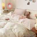 Striped Duvet Cover Full Size Pink Stripes Bow Bedding Set 3 Pcs Cotton Princess Style Cute Bowknot Dot Reversible Comforter Cover for Kids Boys Girls with Zipper Closure and 2 Pillowcases (Full(80"x90"))