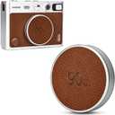 Retro Leather Lens Cap for Fujifilm Instax Mini EVO, Brown Aluminum Anti-Dust Anti-Scratches Lightweight Camera Lens Cover with Soft EVA Interior, Accessories for Fuji Mini Evo Lens Protection Cover
