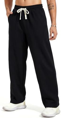 ZUY Men's Baggy Fleece Sweatpants Cotton Lounge Open Bottom Athletic Pants Straight Leg Drawstring with Pockets M