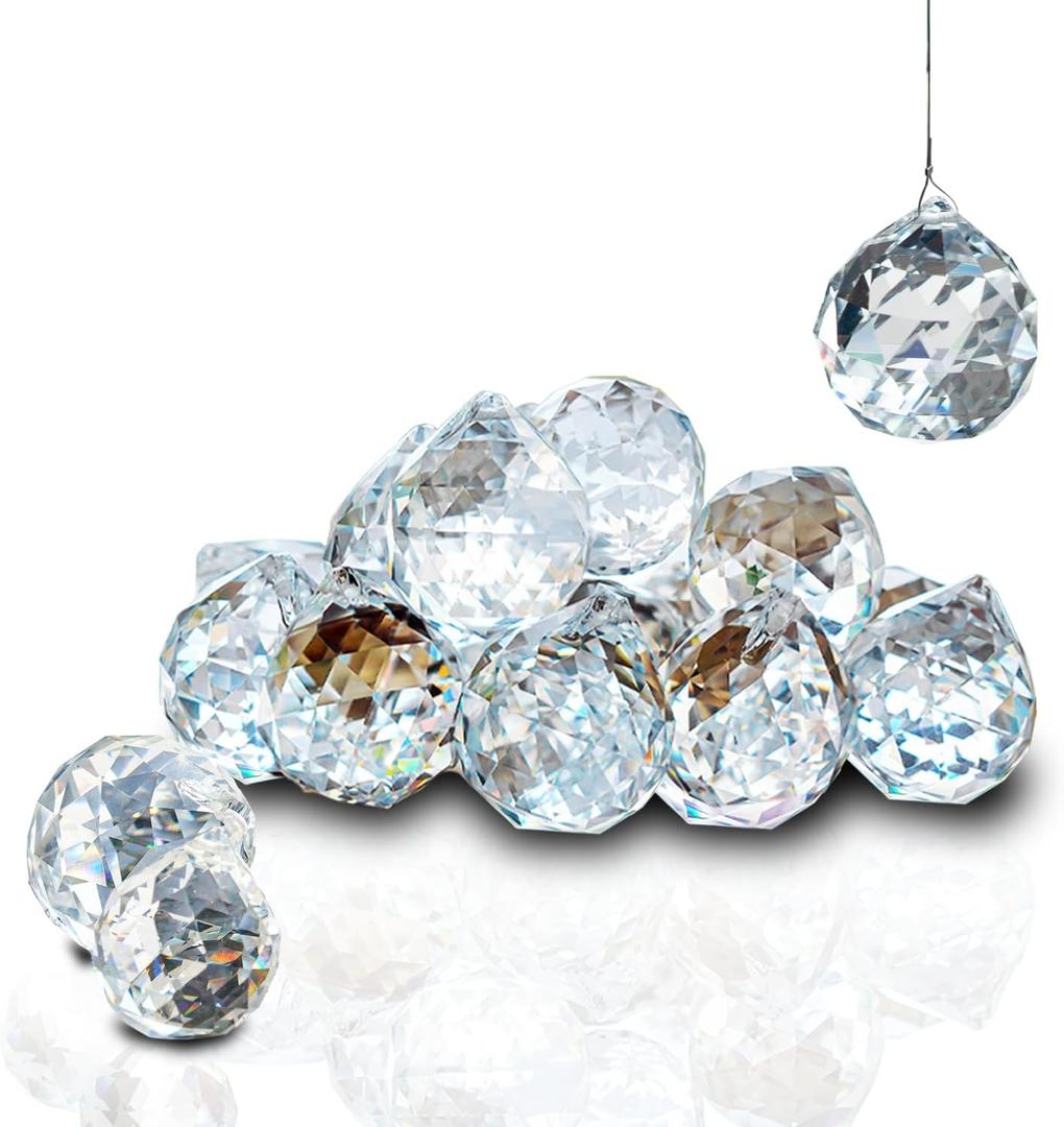 12pcs 30mm Clear Crystal Glass Ball Prisms Hanging Crystals Prisms Sun Catchers for Wedding Centerpieces Party DIY Crafts