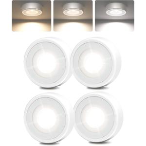 EZVALO LED Puck Lights, 50Lumens, Touch Light, 2.5'' Mini Tap Light, Rechargeable Sitck On Tap Lamp, 3 Color Temps, Under Cabinet Lights Wireless, Ideal for Kitchen, Closet, Pantry, Camper(4 Pack) (White)
