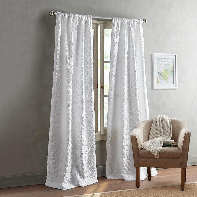 Peri Home White Curtains Light Filtering Textured Window Panels for Living Room Bedroom Dining 1 Panels Set Rod Pocket Geometric Design, 96” Panel , White Diamond