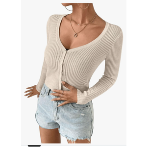 Women's Casual Button Front Long Sleeve Crop Cardigan Sweater Solid Rib Knit Top,S