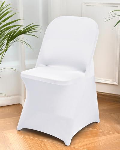 CYFFPKMN 10 Packs White Spandex Stretch Folding Chair Covers for Wedding Party,Universal Fitted Washable Dining Seat Slipcovers Protector Decoration for Holiday Banquet Birthday Celebration Event