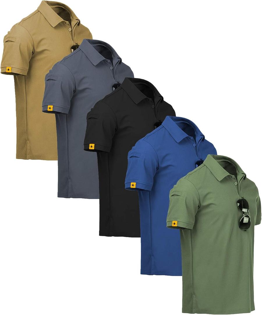 ZITY 5 Pack Mens Polo Shirt Short Sleeve Sports Golf Tennis T-Shirt Moisture-Wicking Summer Shirts (M)