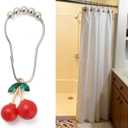 12 Pieces Cherry Shower Curtain Hooks for Bathroom Shower Rods, Stainless Steel Cherry Pendant Bathroom Decorations Curtain Rings Set (Red Cherries)