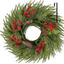 24 Inch Artificial Christmas Wreaths for Front Door, Large Winter Green Pine Wreath with Red Berries and Hangers, Real Touch Door Wreath for Wall Window Fireplace Indoor Outdoor Home Decor