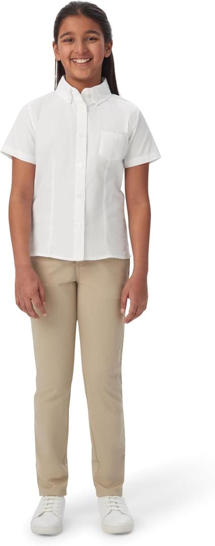 French Toast Girls' Short Sleeve Oxford Shirt, White, 14, Big Girls