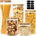 Airtight Glass Jars with Bamboo Lids, Glass Food Storage Containers Set - Set of 4 Kitchen Canisters for Sugar, Candy, Cookie, Rice and Spice Jars