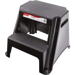 Rubbermaid 2-Step Molded Plastic Step Stool, Lightweight with Slip Resistant Treads and Non-Slip Feet, Black 
