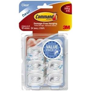 3M 17006CLR-18ES Clear Hooks w/Adhesive Strips, 18-Hook Pack