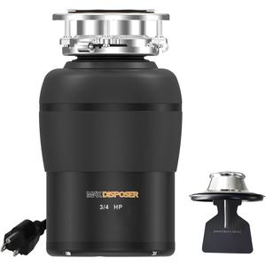 Garbage Disposal 3/4 HP for Kitchen sink Quiet with Stopper Power Cord, Easy install, Continuous Feed Food Waste Disposer Stainless Steel Grind 0.75 Horsepower AC Motor Unit (MAX-4)