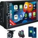 Wireless Double Din Car Stereo Works with Apple Carplay,7 Inch HD 1024 * 600 Touchscreen with Bluetooth 5.1,FM Car Radio,GPS Navigation,Backup Camera,Android Auto,Voice ControlUSB/AUX/TF/SWC